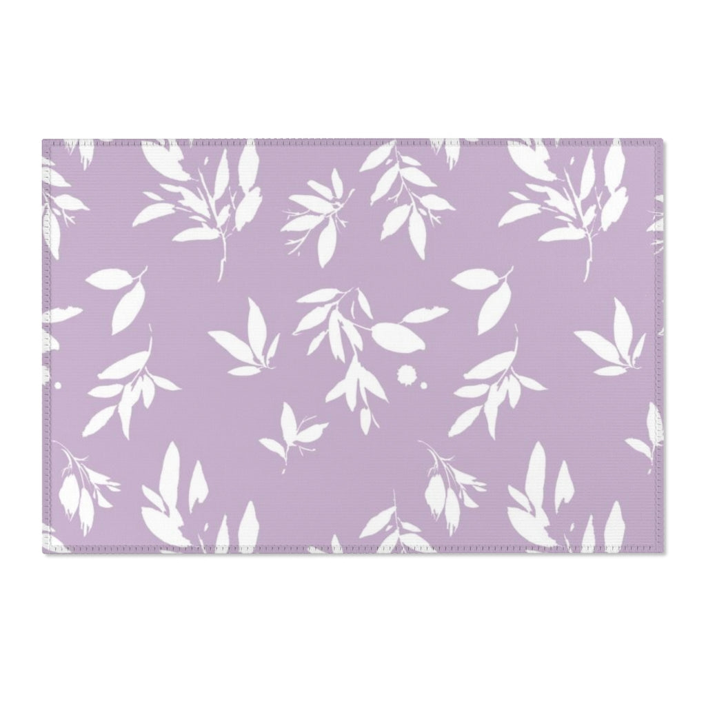 Boho Area Rug | Lavender White Leaves