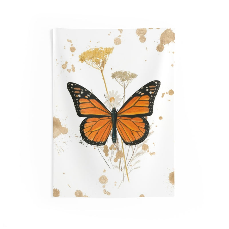 Whimsical Tapestry | White Gold Orange Butterfly