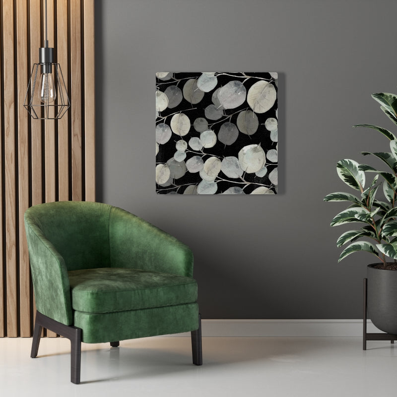 FLORAL WALL CANVAS ART | Black Grey Eucalyptus