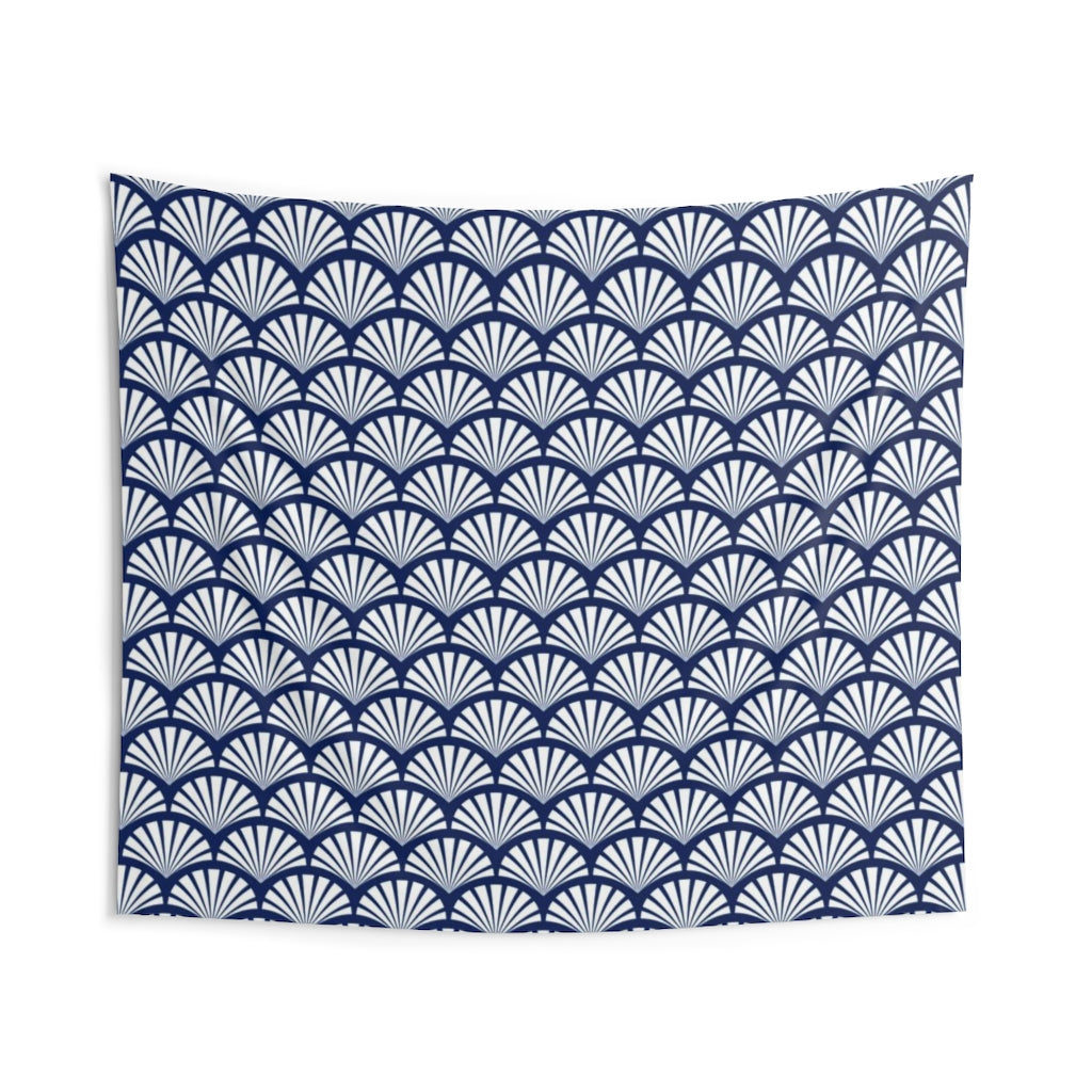 Geometric Tapestry | Navy Blue White Fan