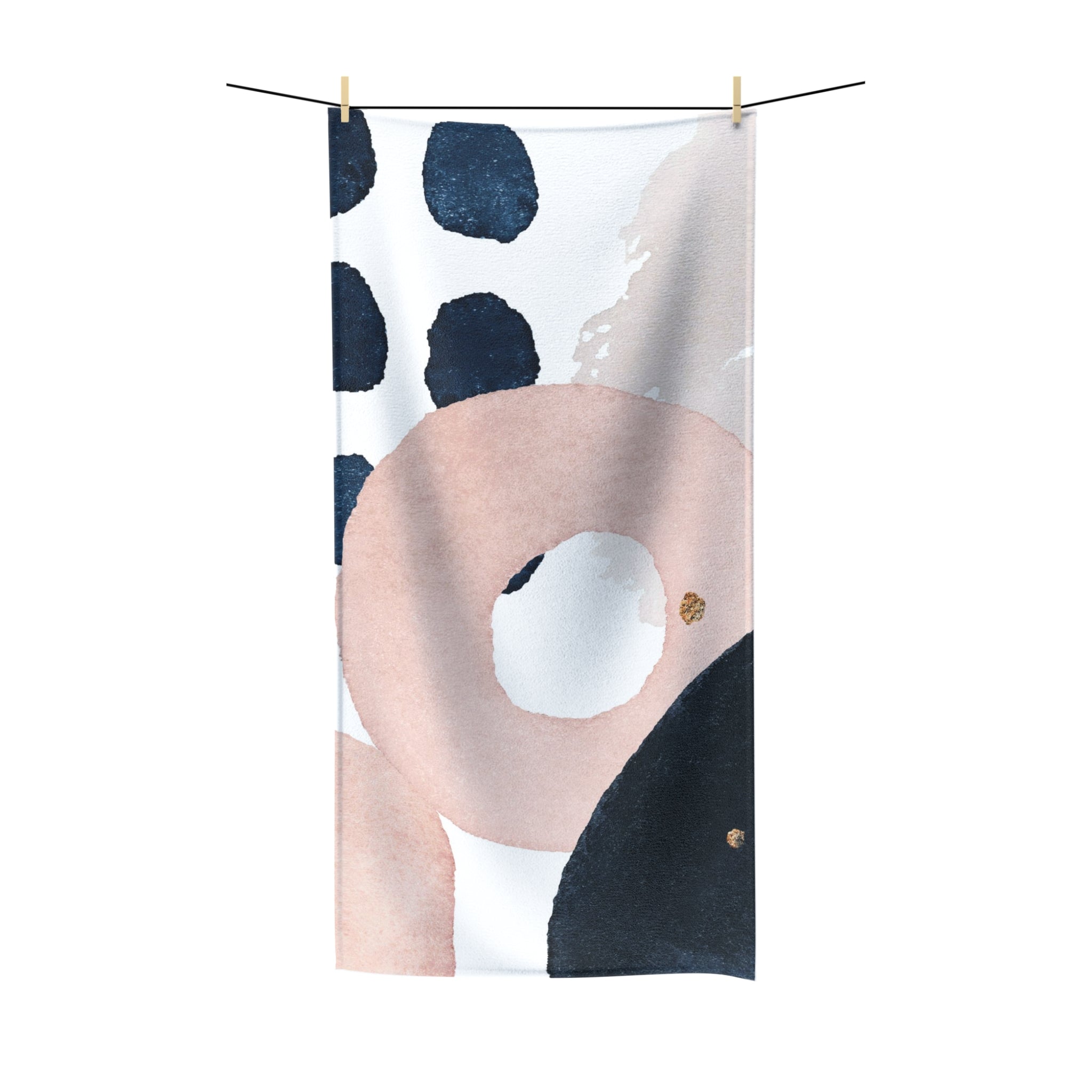 Boho Bath Towel | Abstract Navy Blue, Blush Pink White