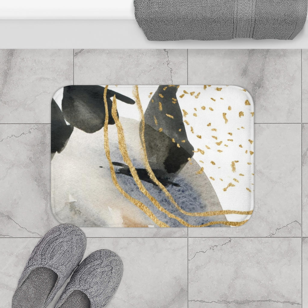 Abstract Bath Mat | Beige Black Gold