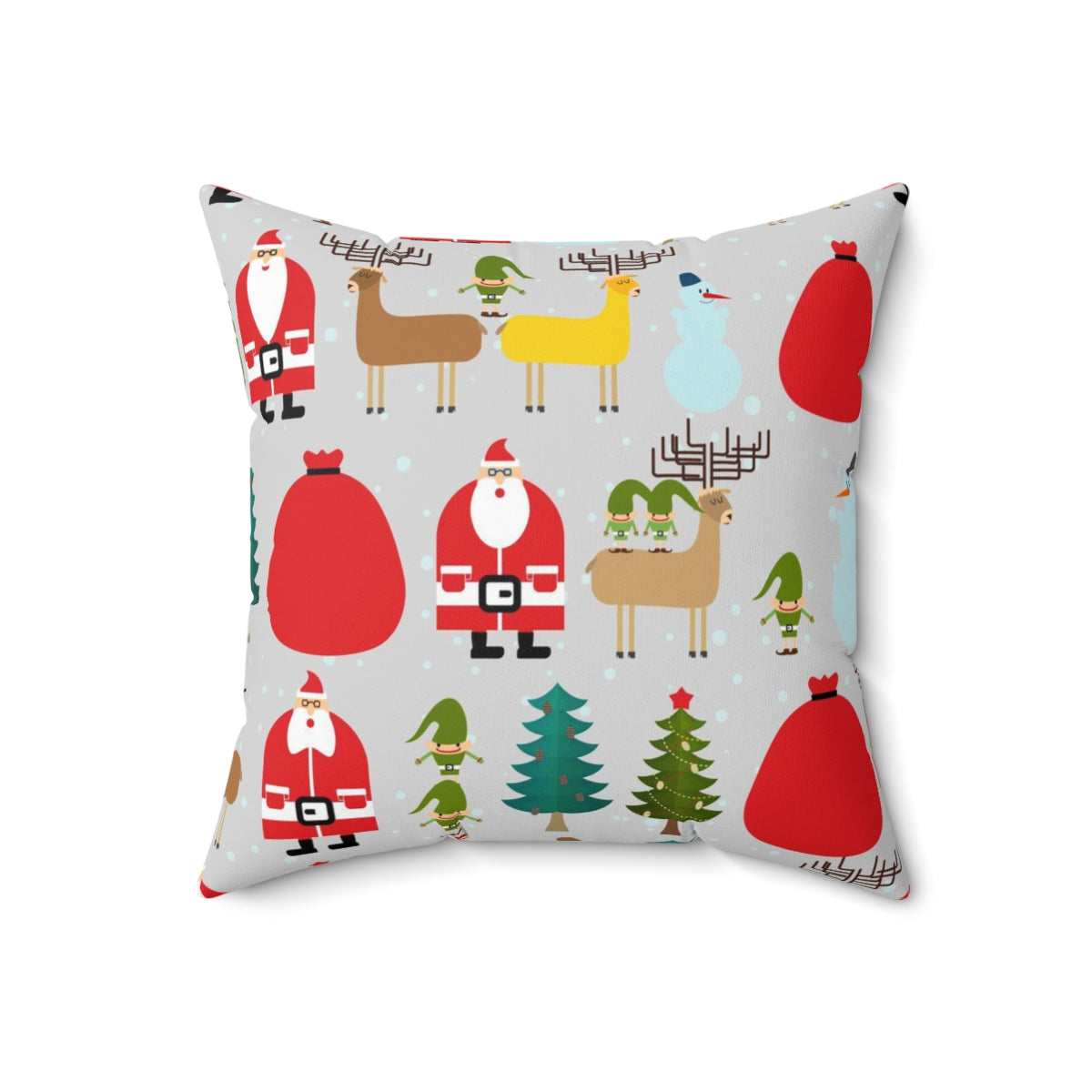 Christmas Square Pillow Cover | Gray Santa Forest Trees Reindeer