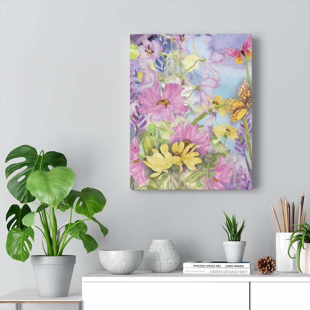 FLORAL WALL CANVAS ART | Purple Pink Yellow