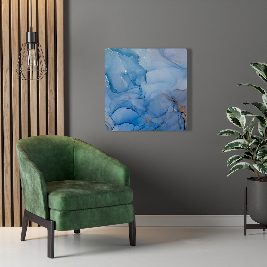 Abstract Canvas Art | Blue Grey Gold