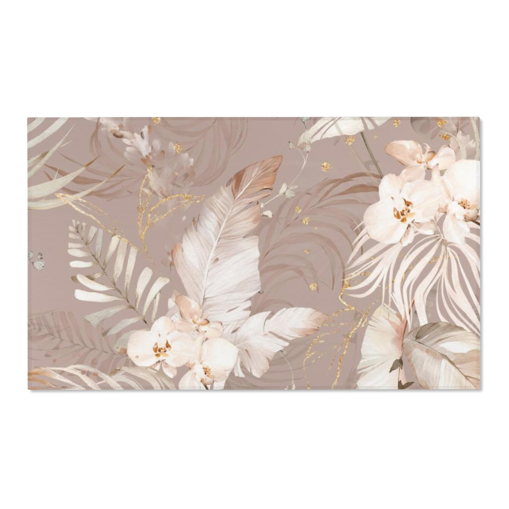 Floral Boho Area Rug | Beige Tropical Orchids