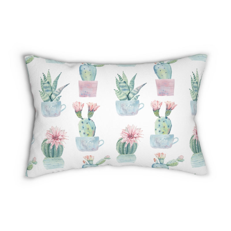 Southwestern Boho Lumbar Pillow | Green Pastel Pink Cactus