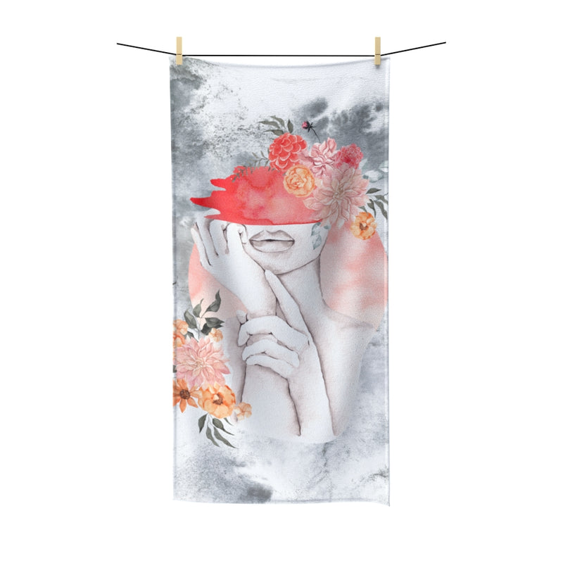 Floral Bath Towel | Gray White Ombre | Pink Female Art