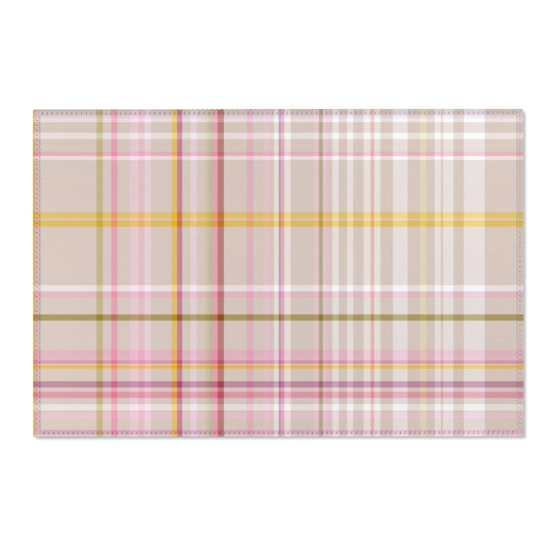 Plaid Area Rug | Beige Pink Yellow