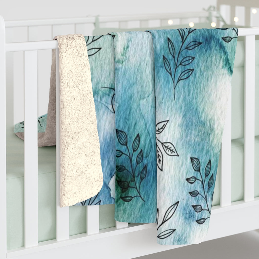 Floral Comfy Blanket | Teal Green Blue Leaves