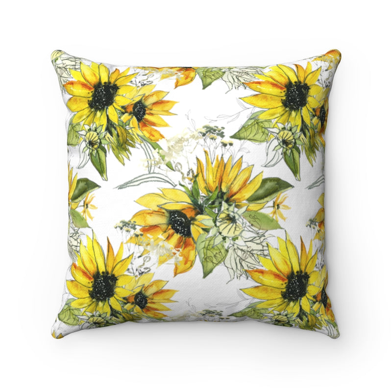 Floral Boho Pillow Cover | Yellow Sunflower Line Art Green White