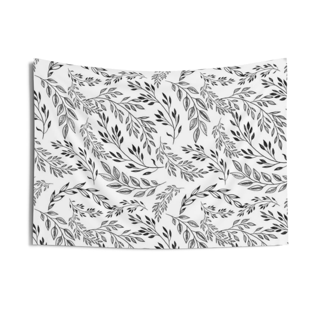 Floral Tapestry | White Black Leaves