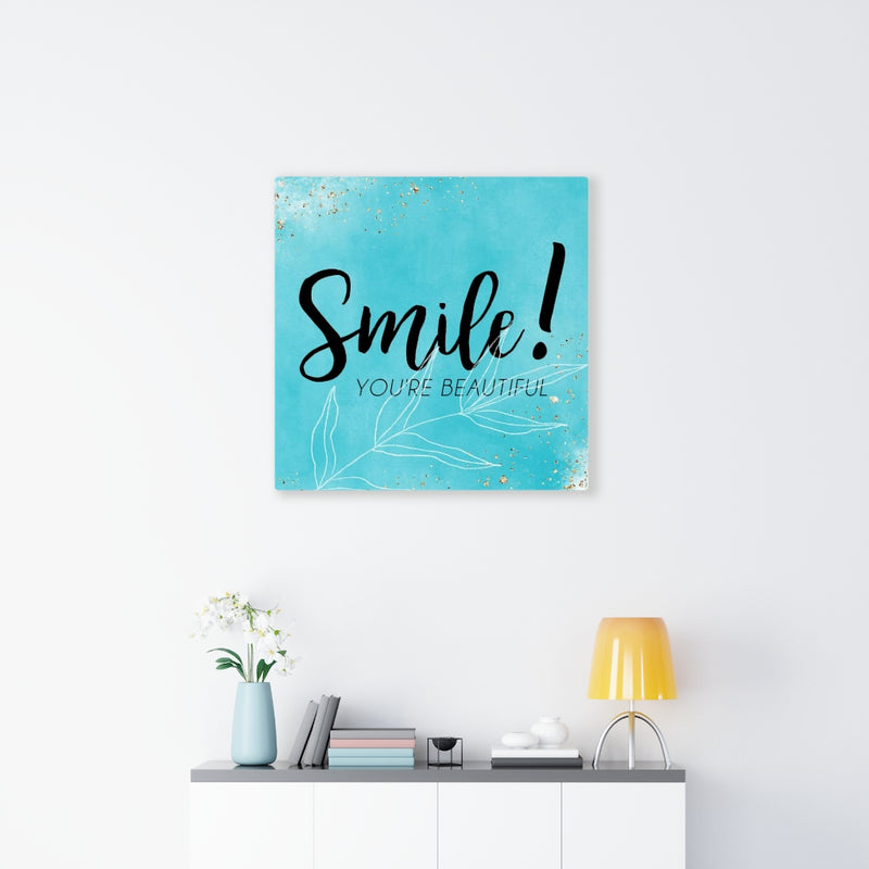 WITH SAYING WALL CANVAS ART | Teal | Smile, You're Beautiful