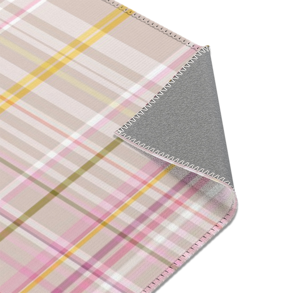 Plaid Area Rug | Beige Pink Yellow