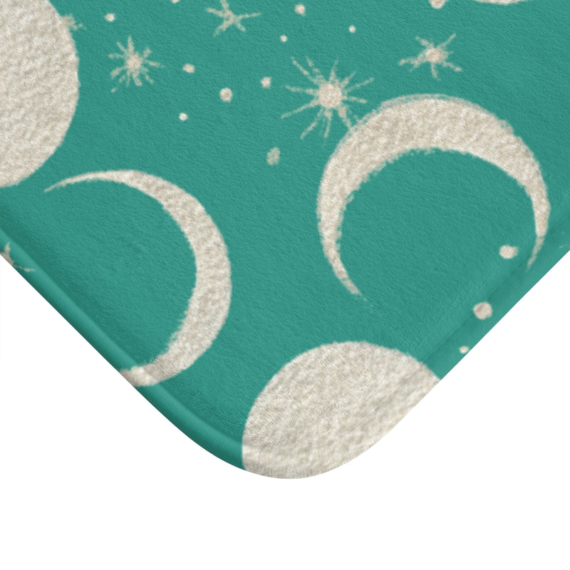 Teal Green Bath Mat | Sun Moon Celestial Stars| Boho Bohemian Bathroom Rug
