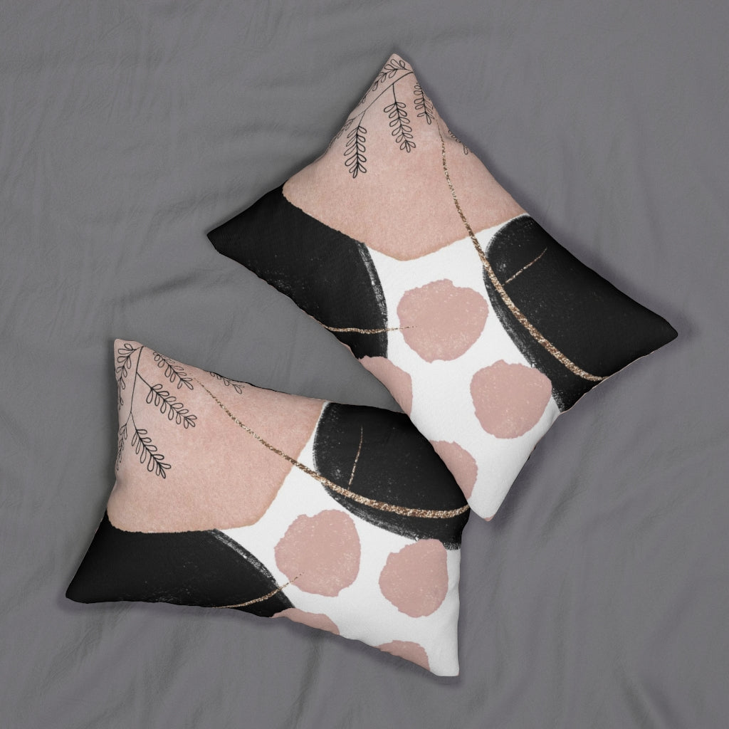 Abstract Boho Lumbar Pillow | Blush Pink Gold Black