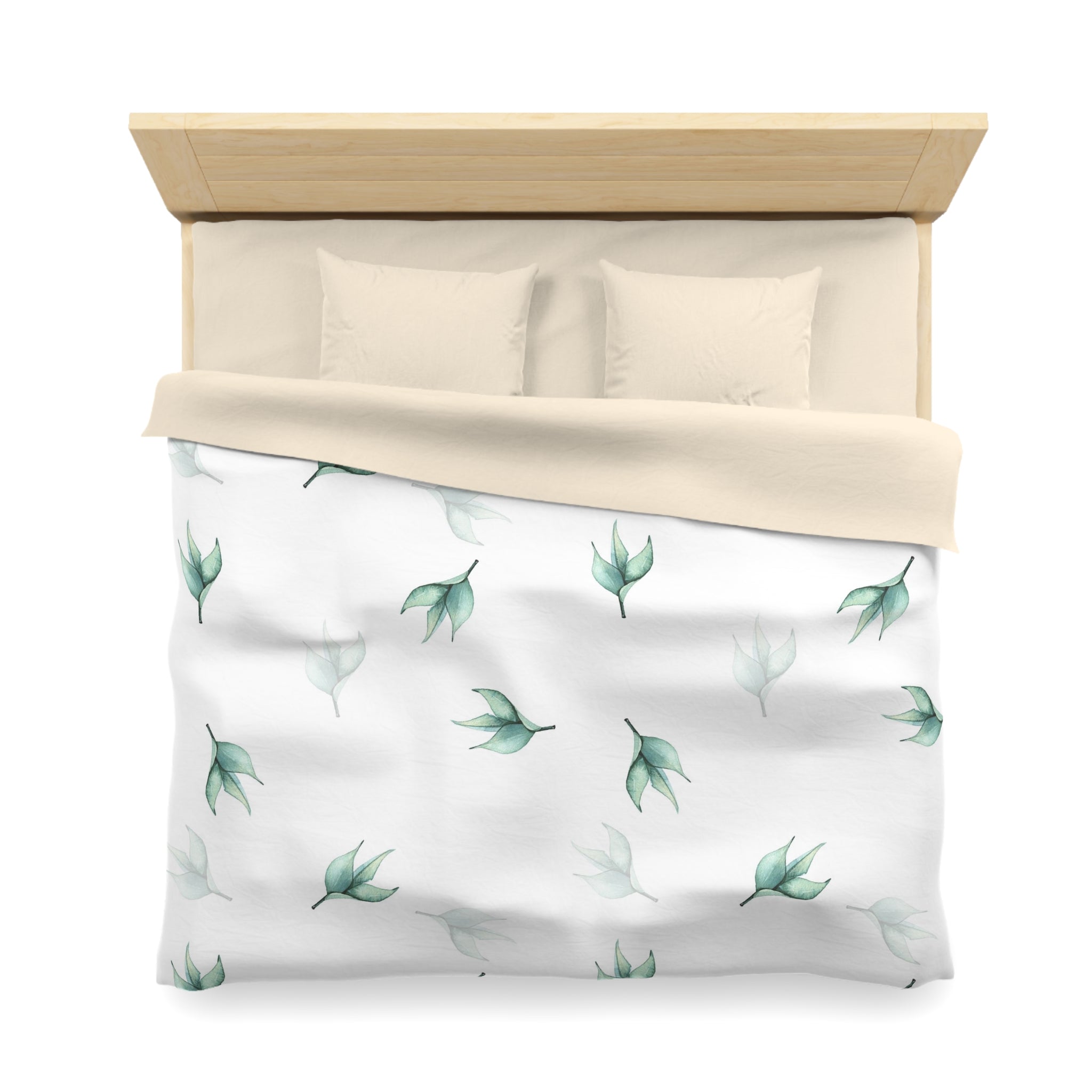 Floral Duvet Cover | White Green Leaves