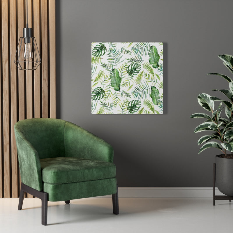 FLORAL CANVAS ART | White Green Yellow Jungle Leaves