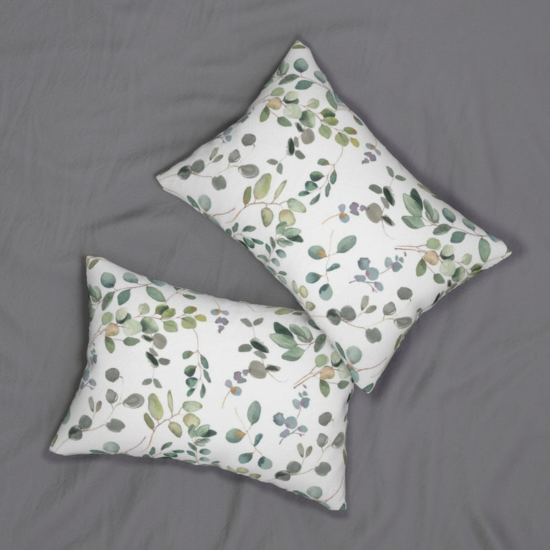 Floral Boho Lumbar Pillow | White Green Yellow