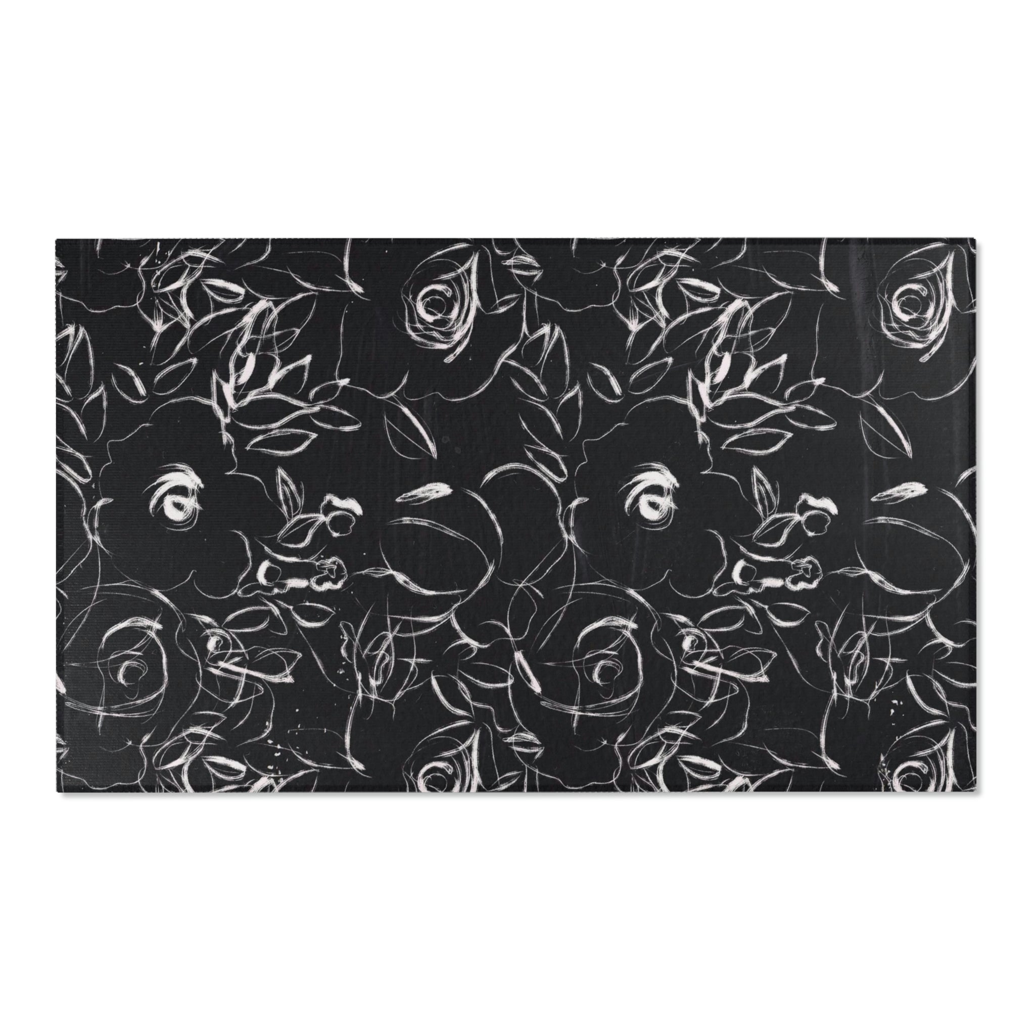 Abstract Floral Area Rug | Charcoal Black White