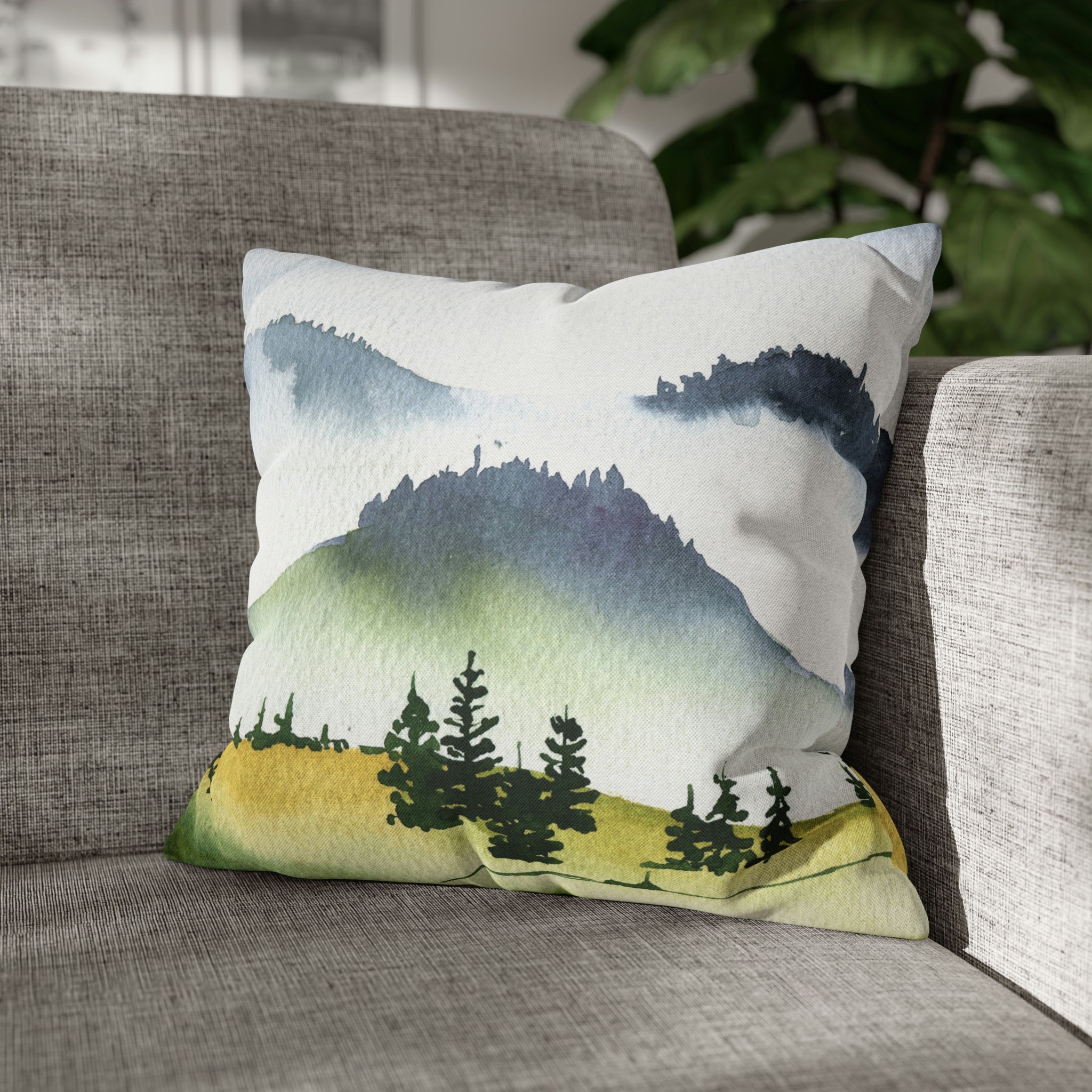 Floral Boho Pillow Cover | Mountain Green Trees