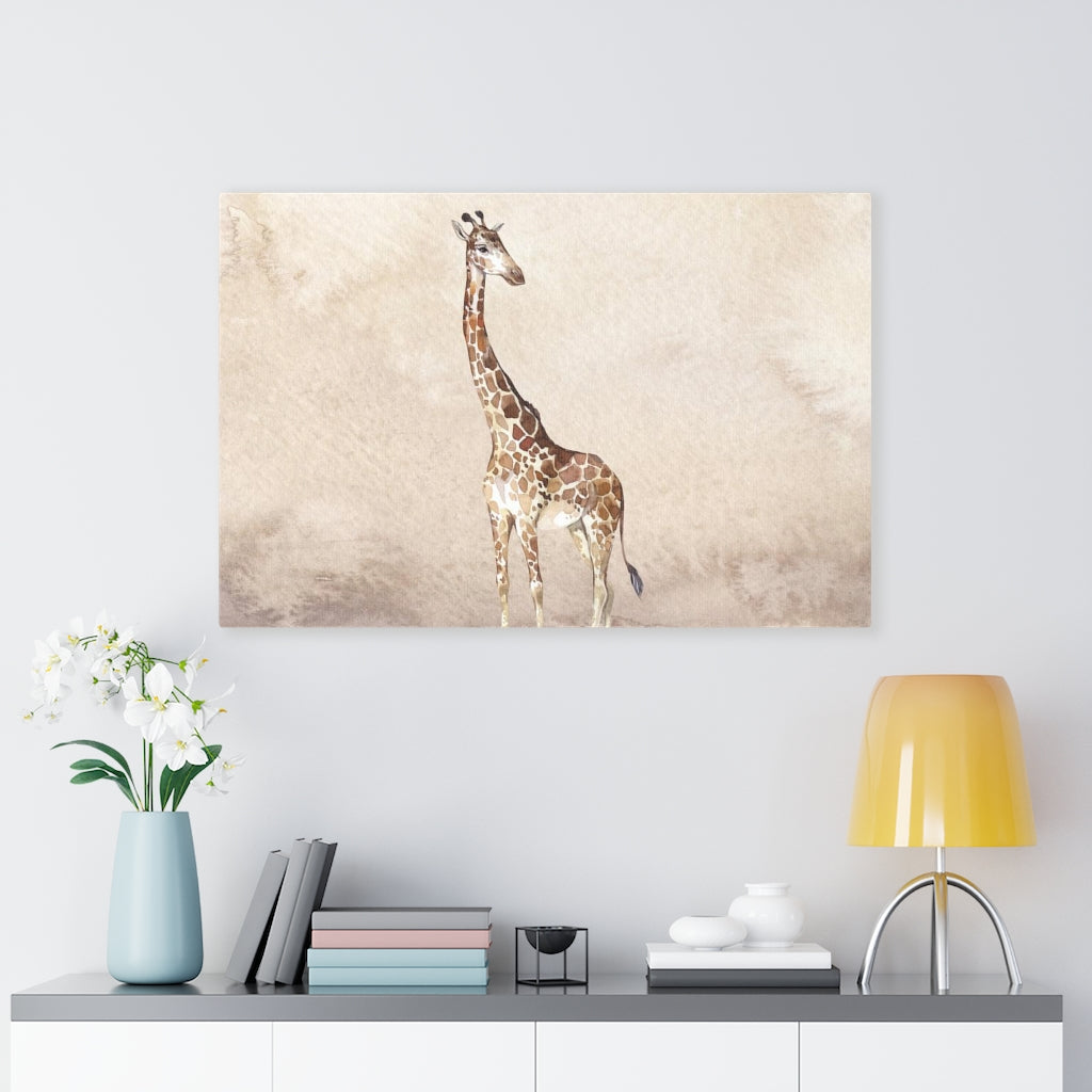 WHIMSICAL WALL CANVAS ART | Beige Watercolor Giraffe