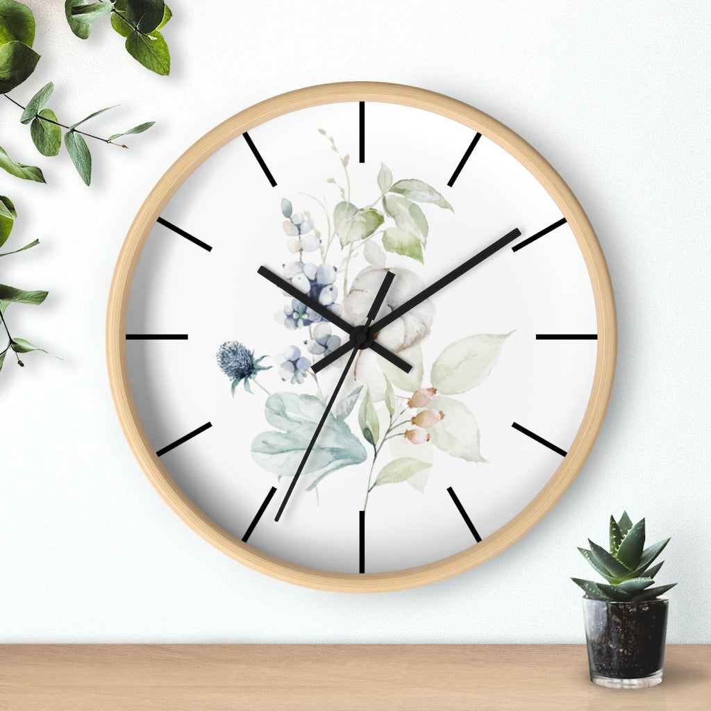 Wood, Floral Wall Clock 10"