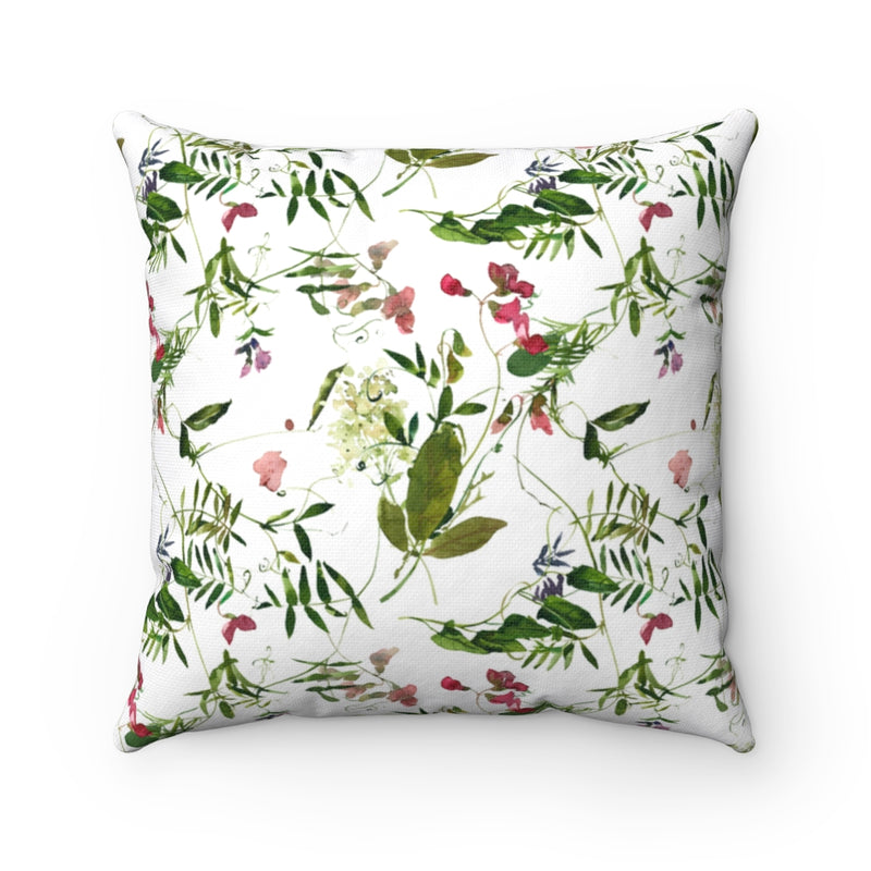 Boho Pillow Cover | Green Pink Leaves