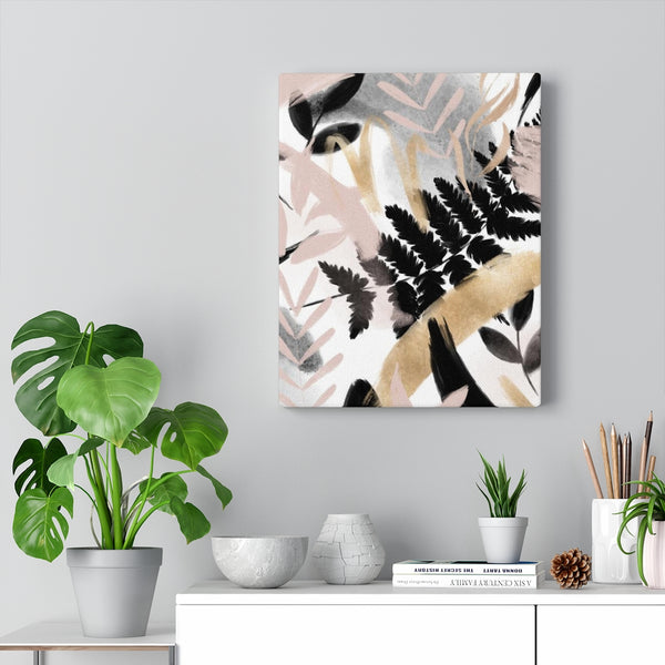 FLORAL WALL CANVAS ART | White Gold Black Pink