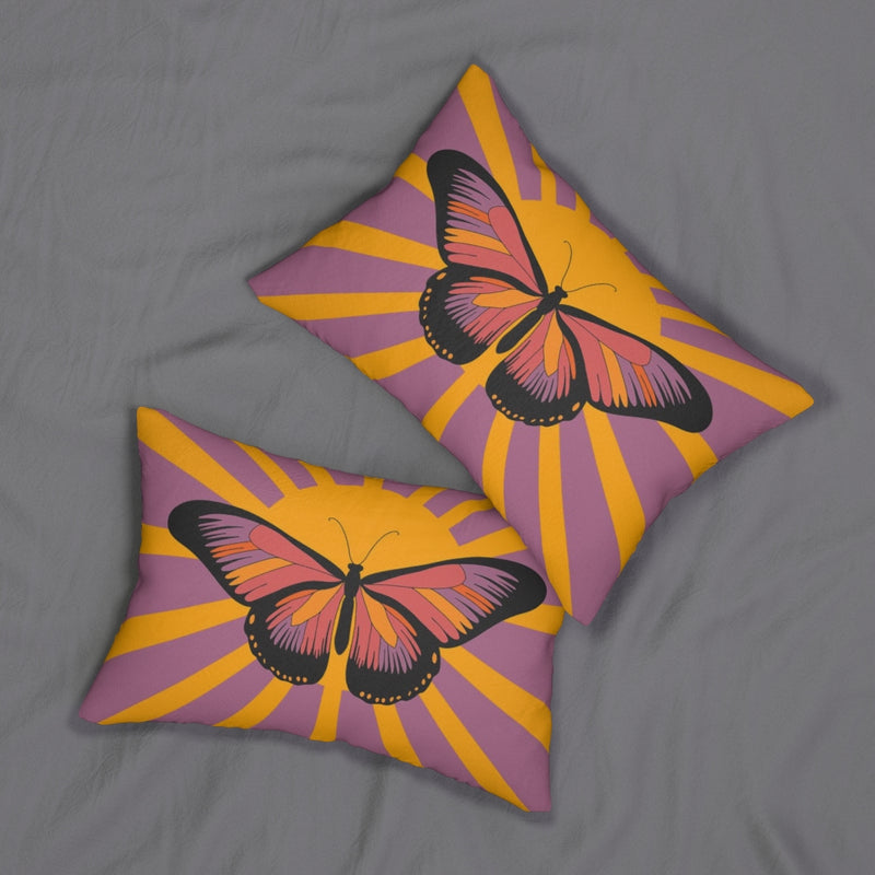 Retro Boho Lumbar Pillow | Purple Orange Butterfly