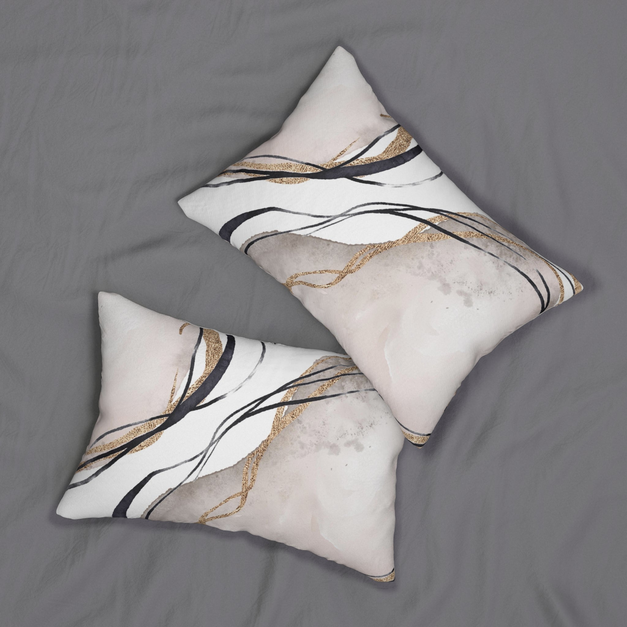 Abstract Lumbar Pillow | White Black Non Foil Gold Beige