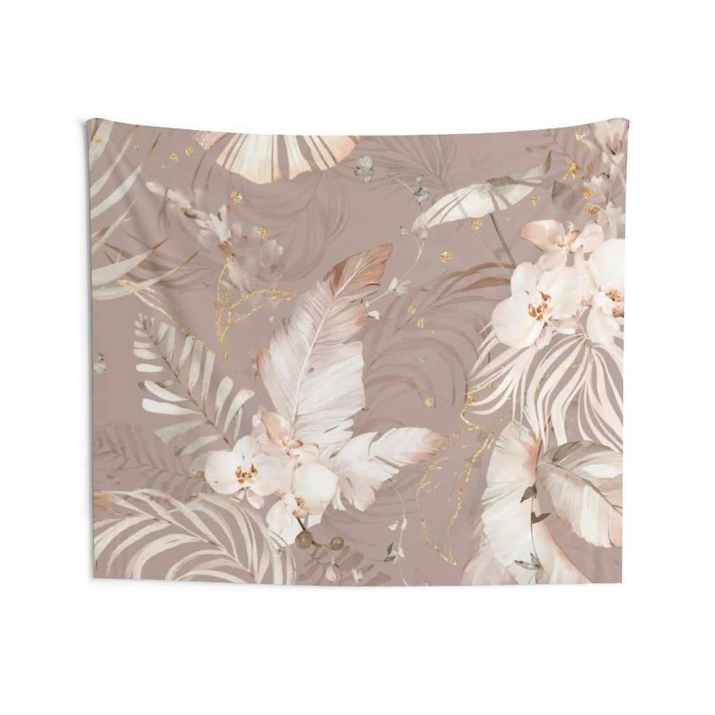 Floral Tapestry | Beige Cream Gold Tropical Leaves