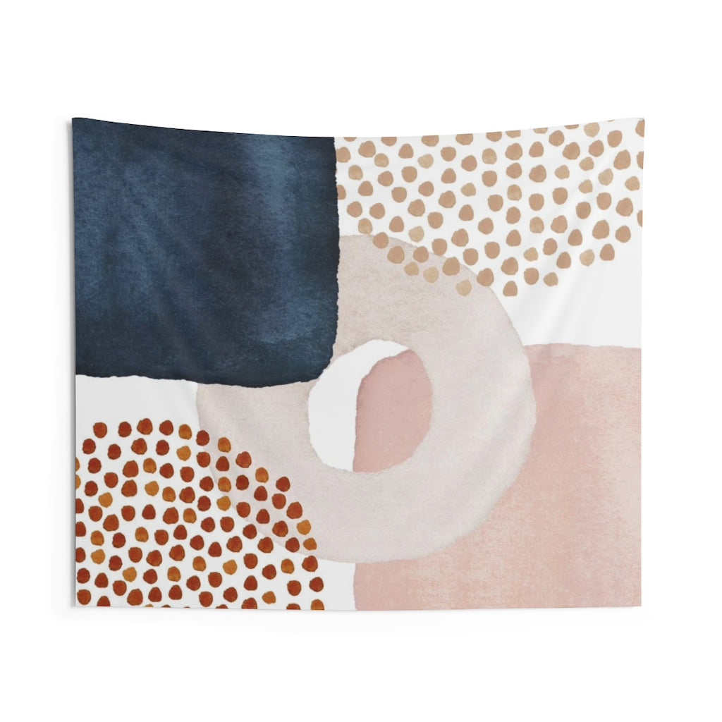 Abstract Tapestry | Navy Blue White Blush Pink Beige