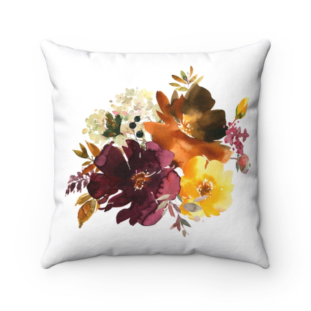 Boho Pillow Cover | Rustic Red Yellow Orange Flowers