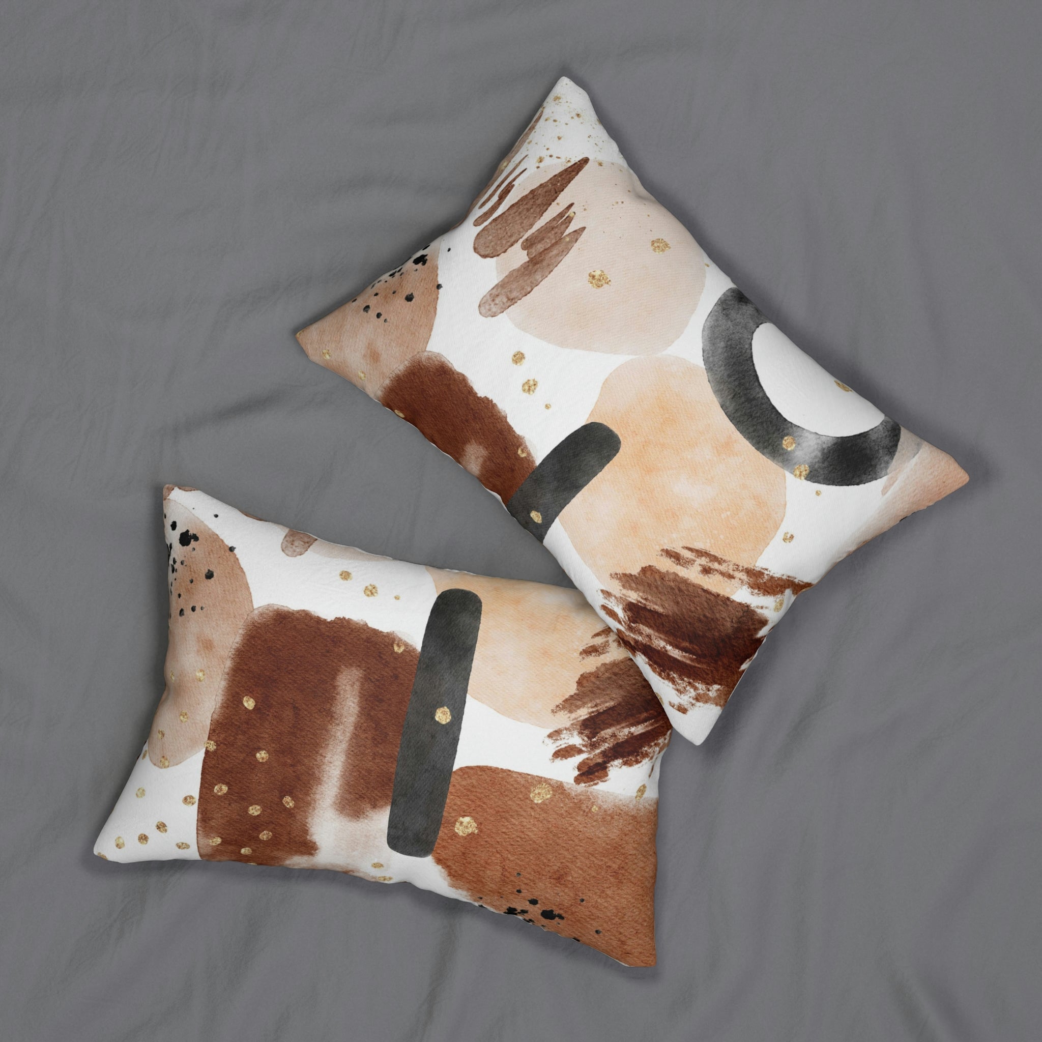 Abstract Boho Lumbar Pillow | Earthy Neutral Beige Black