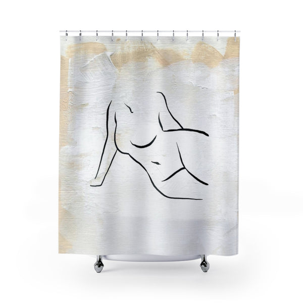 Terracotta Shower Curtain | Cream Beige | One Line Art