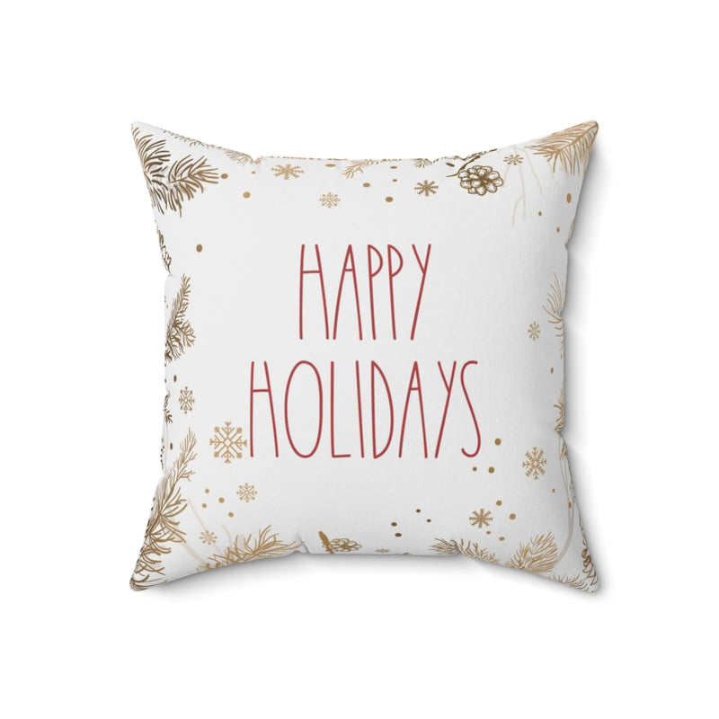 Christmas Square Pillow Cover | Happy Holidays Beige Branches