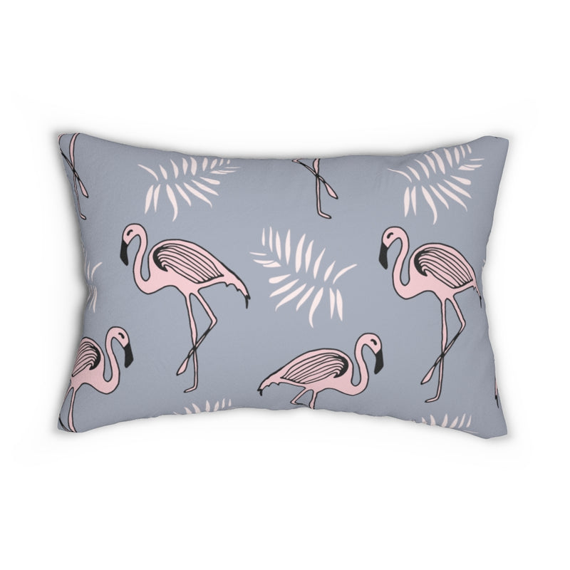 Whimsical Boho Lumbar Pillow | Grey Pink Flamingo