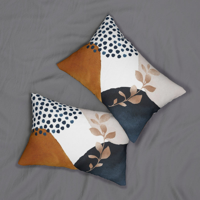 Floral Boho Lumbar Pillow | Navy Blue Beige Rust Bronze