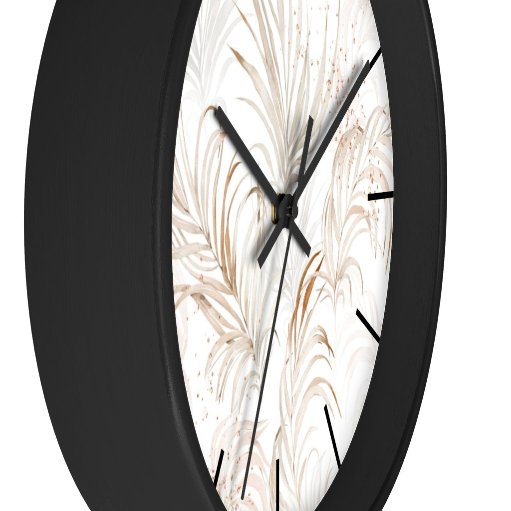 Floral 10" Wood Wall Clock | White Beige Leaves