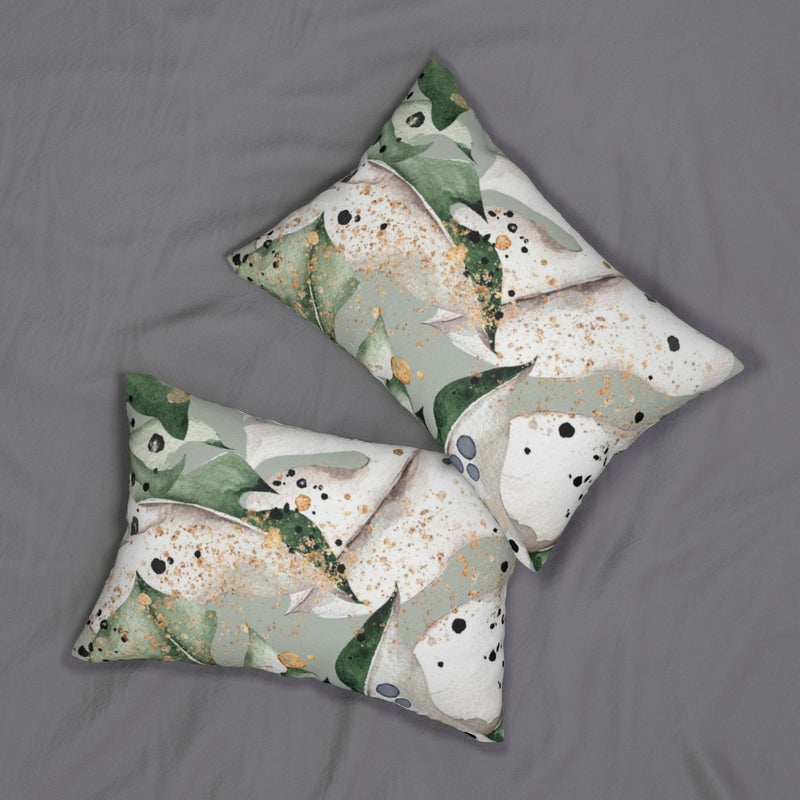 Floral Boho Lumbar Pillow | White Green Gold