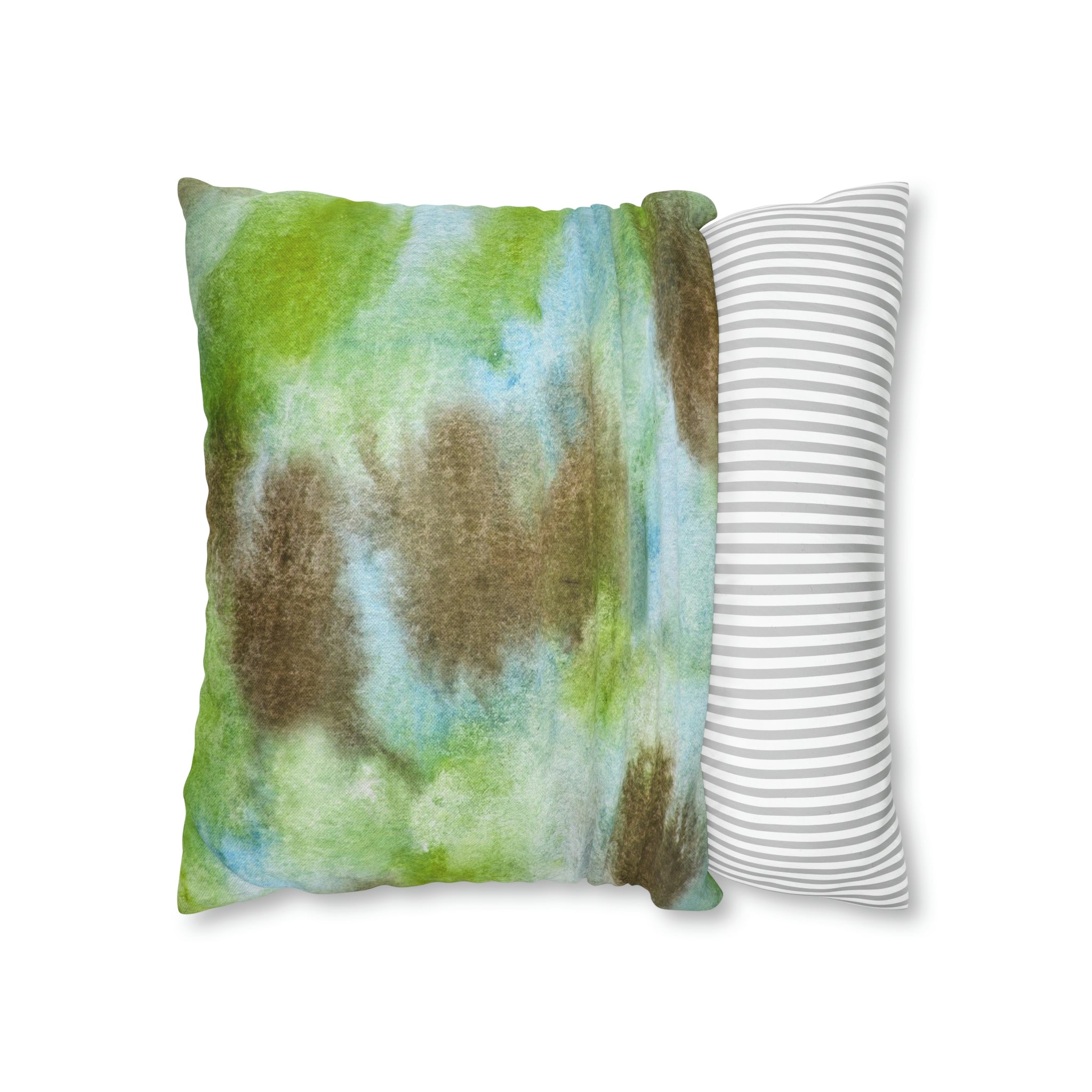 Abstract Boho Pillow Cover | Green Brown Watercolor