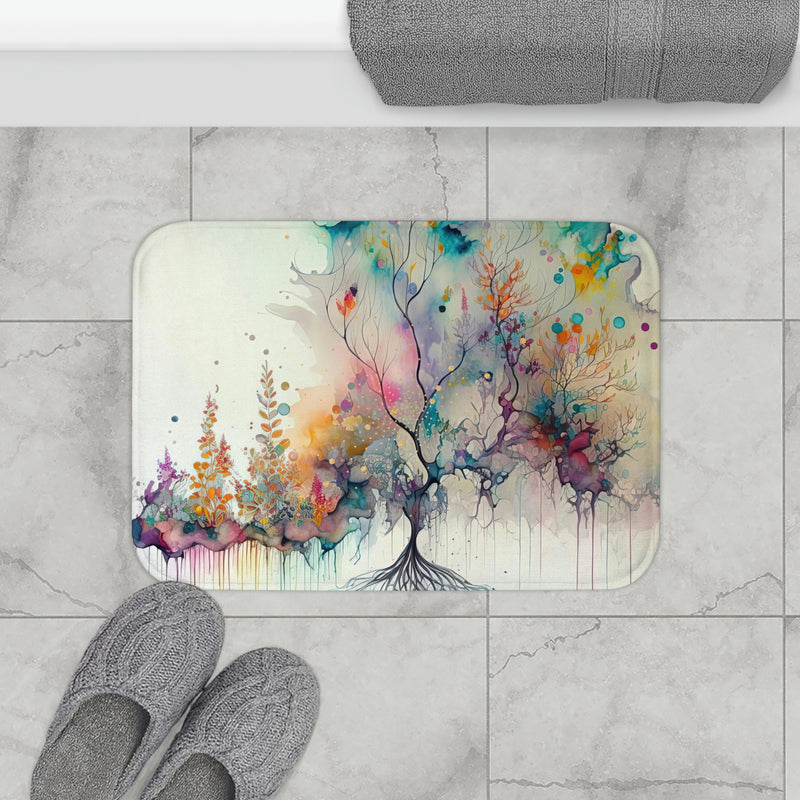Abstract Bath Kitchen Mat | Whimsical Colorful Fantasy Tree