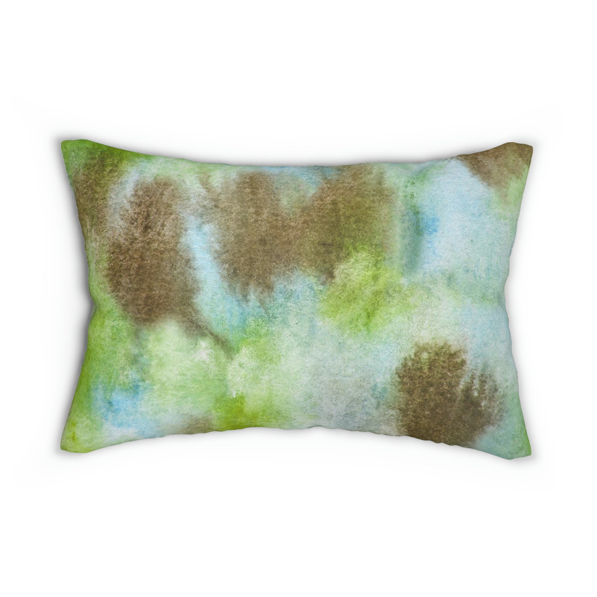 Green Lumbar Pillow | Brown Blue Watercolor