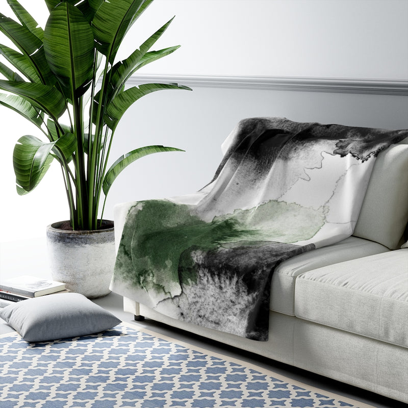 Abstract Boho Comfy Blanket | Green White Black