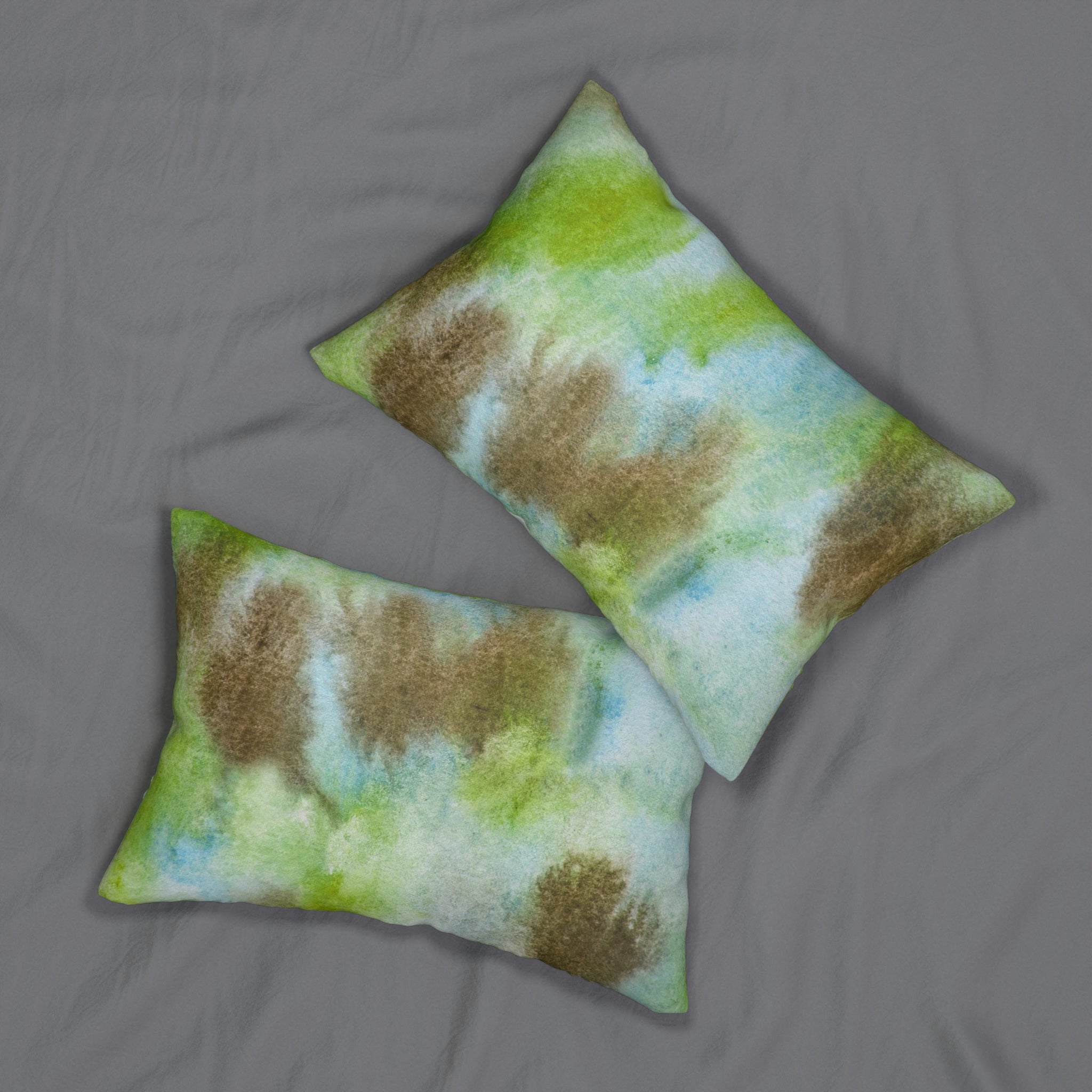 Green Lumbar Pillow | Brown Blue Watercolor