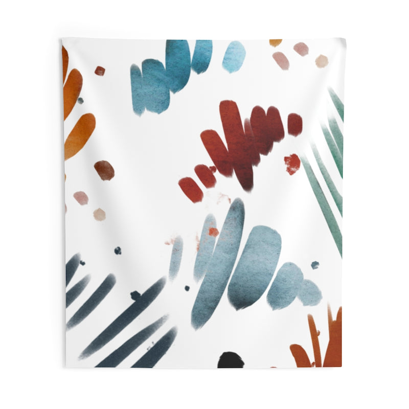 Abstract Tapestry | White Navy Blue Rust Beige