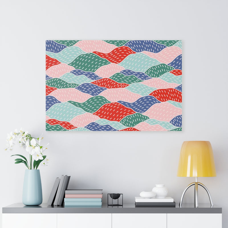 Abstract Canvas Art | Red Green Blue Hills