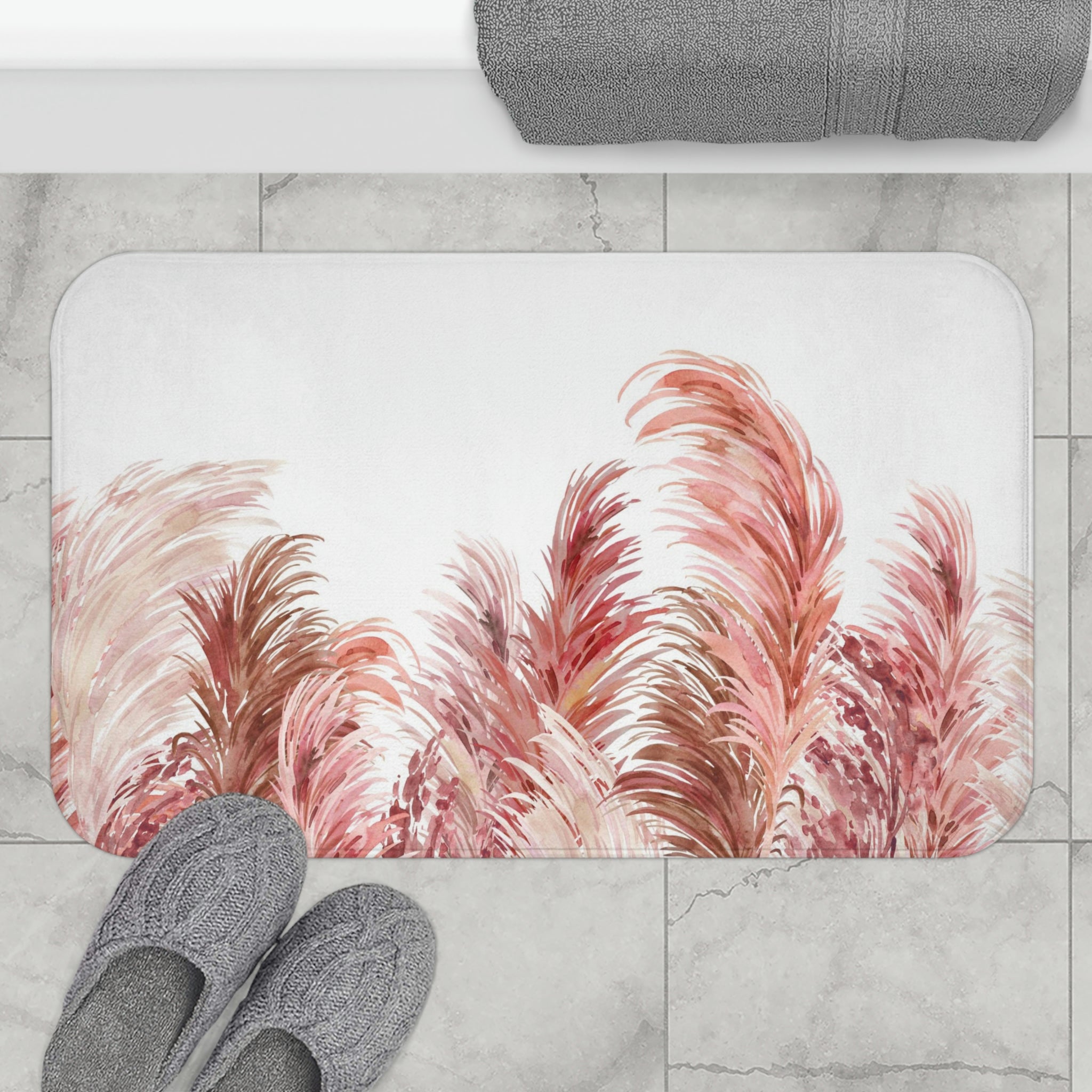 Pampas Floral Bath, Kitchen Mat | Pink Beige White