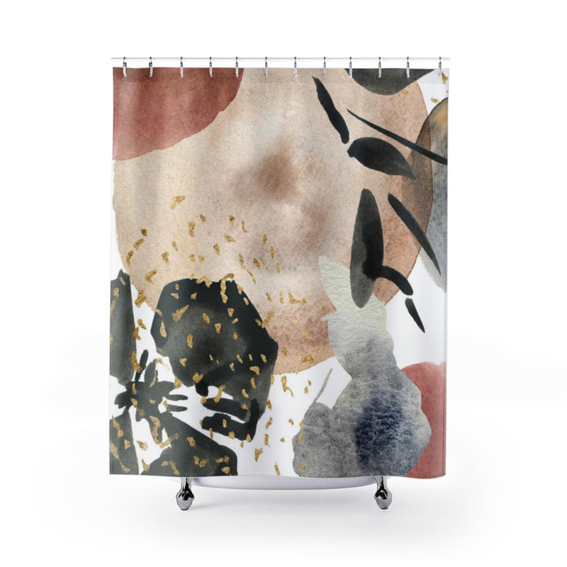 Floral Shower Curtain | Grey Beige Red